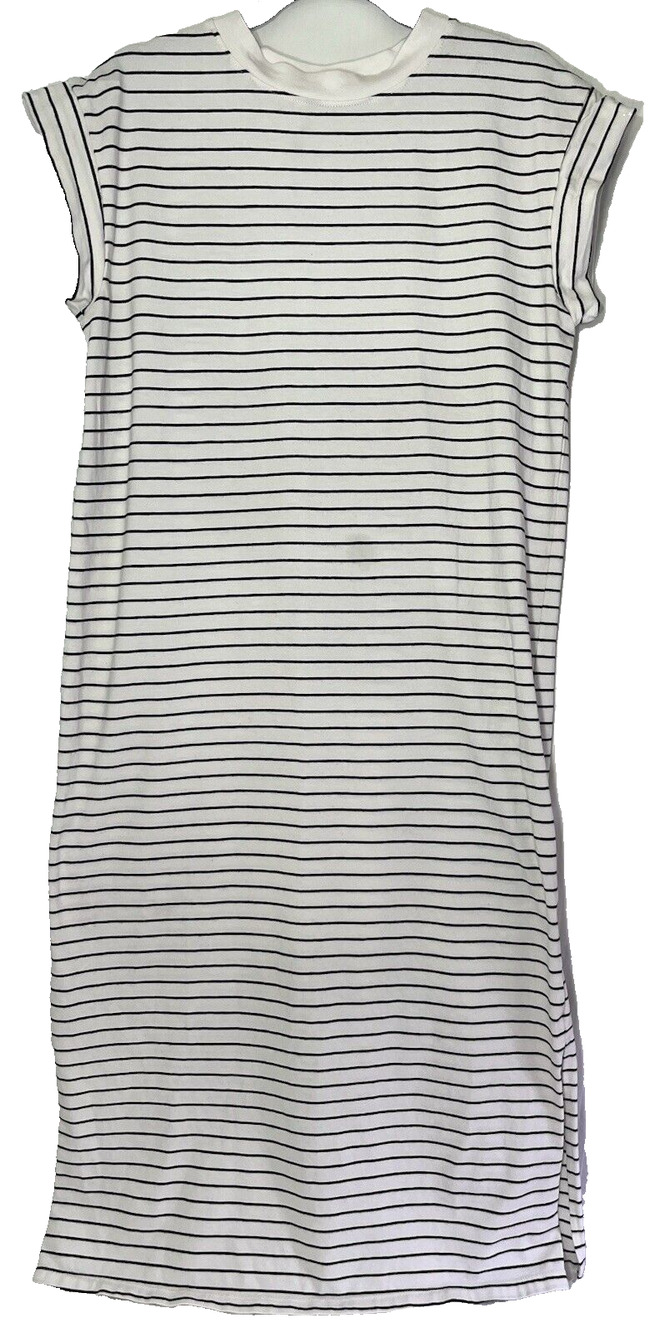 A New Day Black White Striped Crewneck Cap Sleeve Maxi Dress XS